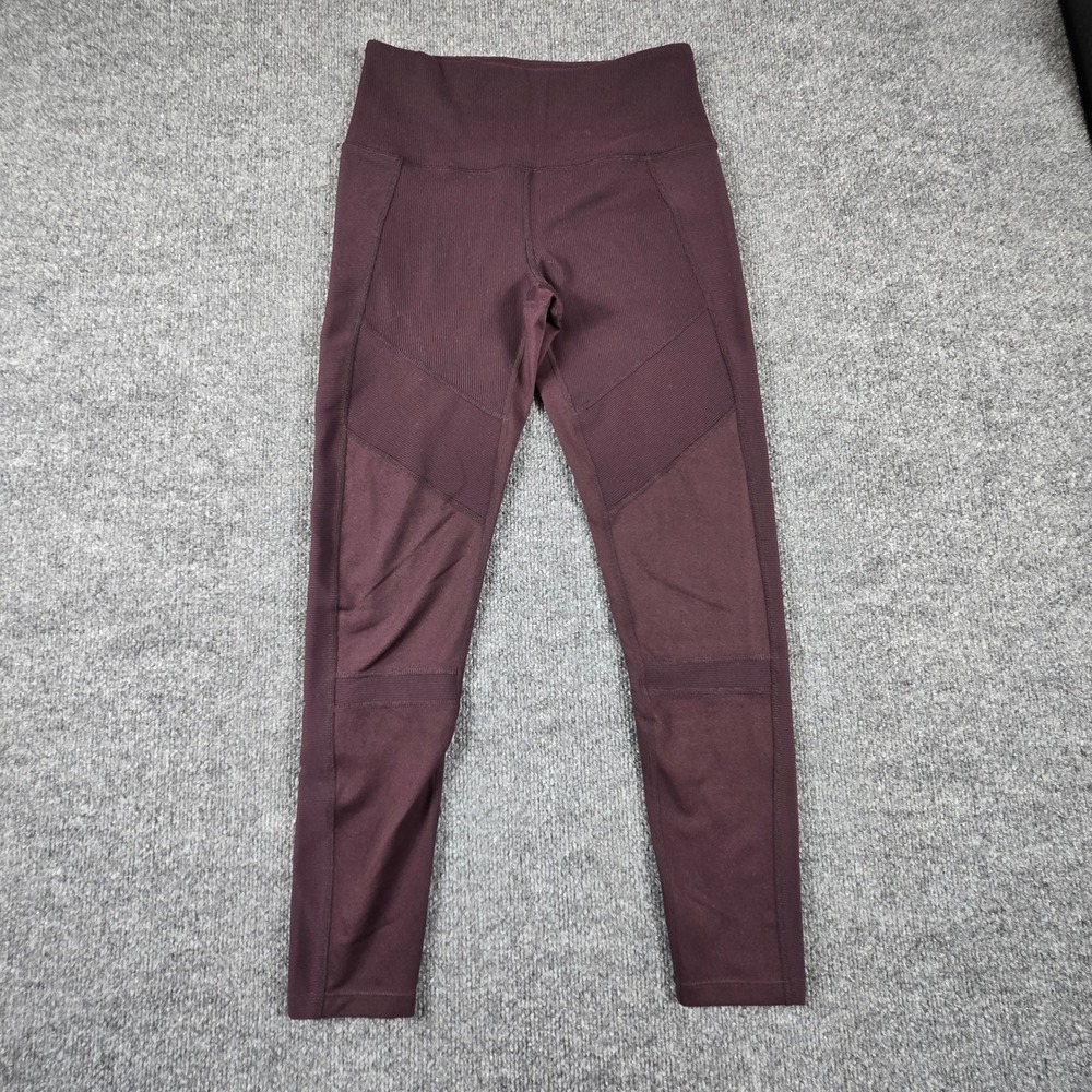 Zella Moto Ribbed High Waist Leggings Women Medium Burgundy Plum Yoga Pants - Picture 5 of 11